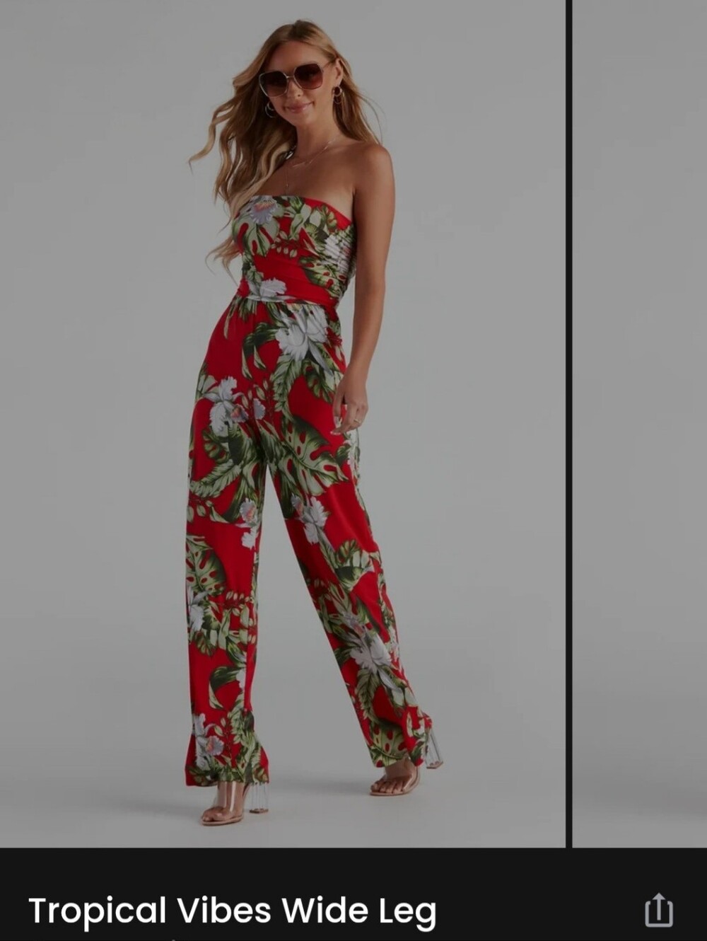Windsor Red Tropical Floral Strapless Jumpsuit